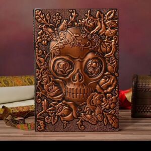 Copper skull journal embossed metal engraved planner book